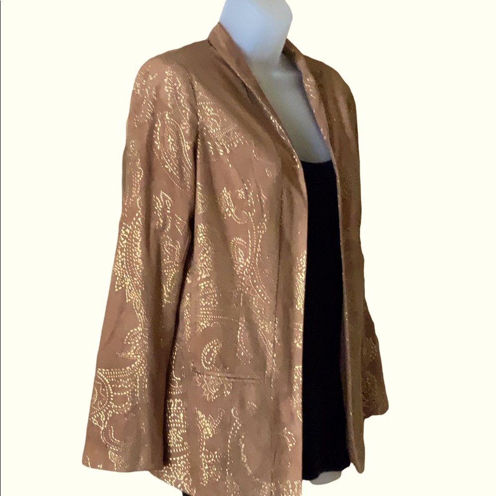Chico’s Jacket Blazer With Gold Metallic Design on Microsuede Size Small